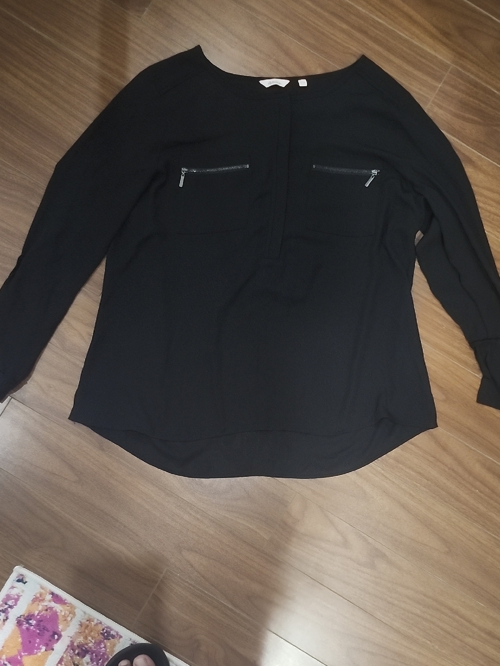 Reitmans Black Long-Sleeve Blouse with Zip Pocket Details